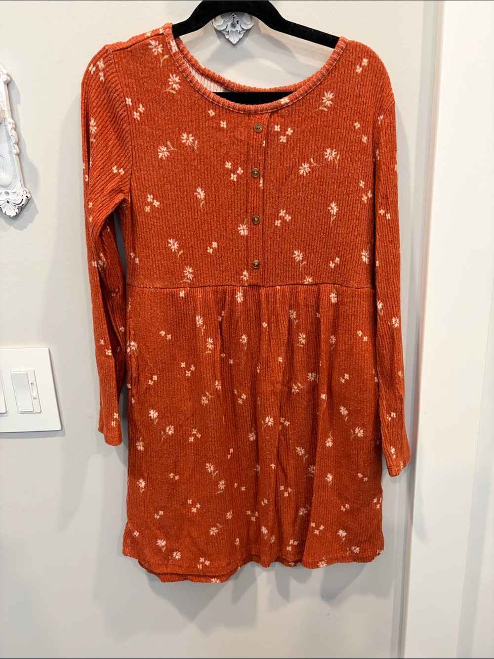 Girls' Rust Floral Button-Front Knit Dress